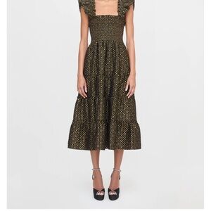 Hill House Ellie Nap Metallic Brocade Black and Gold Maxi Dress